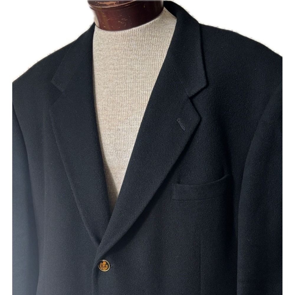 VTG Petrocelli Wool Single Breasted Blazer Sport Coat Size 50R Black Made In USA
